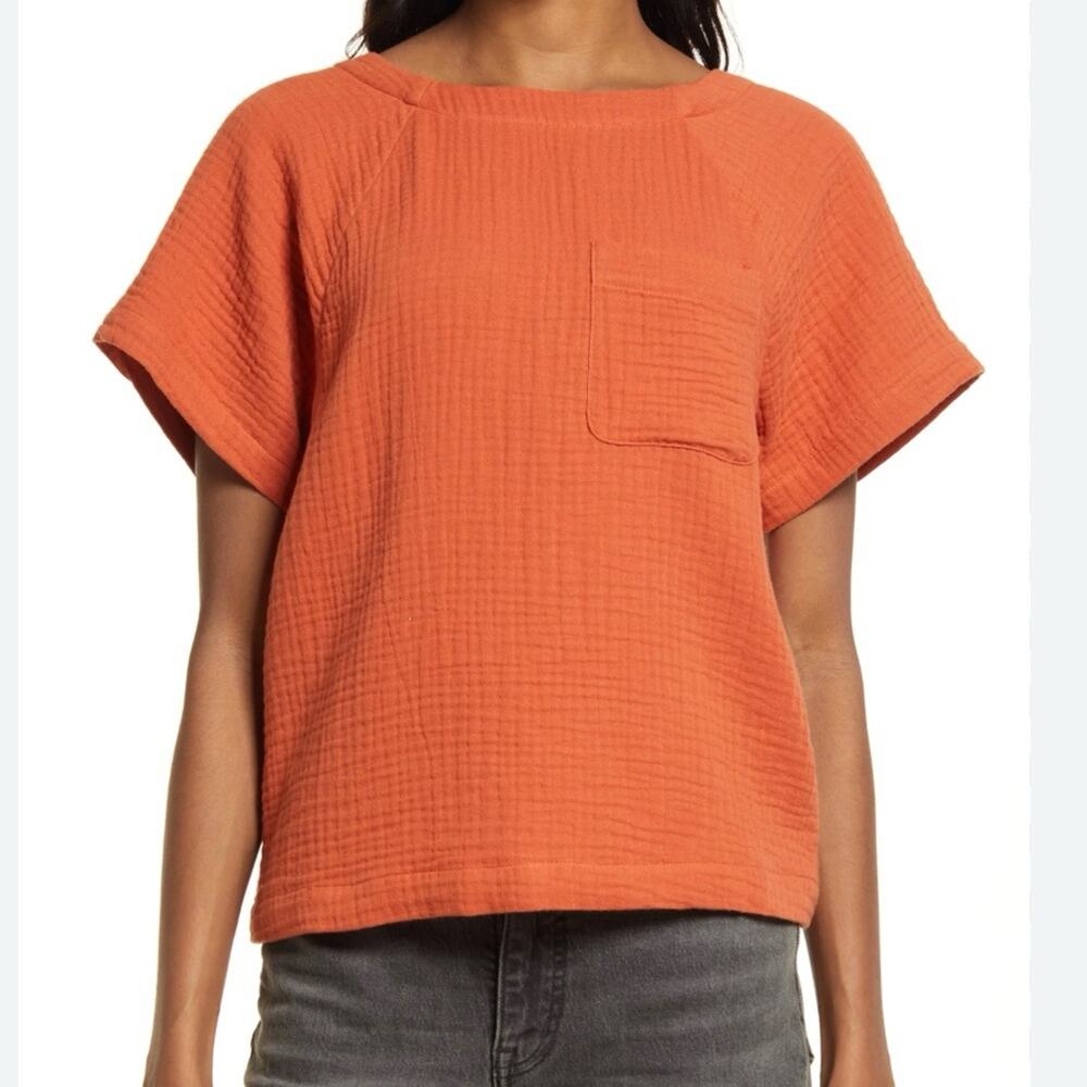 Madewell Orange Textured Blouse